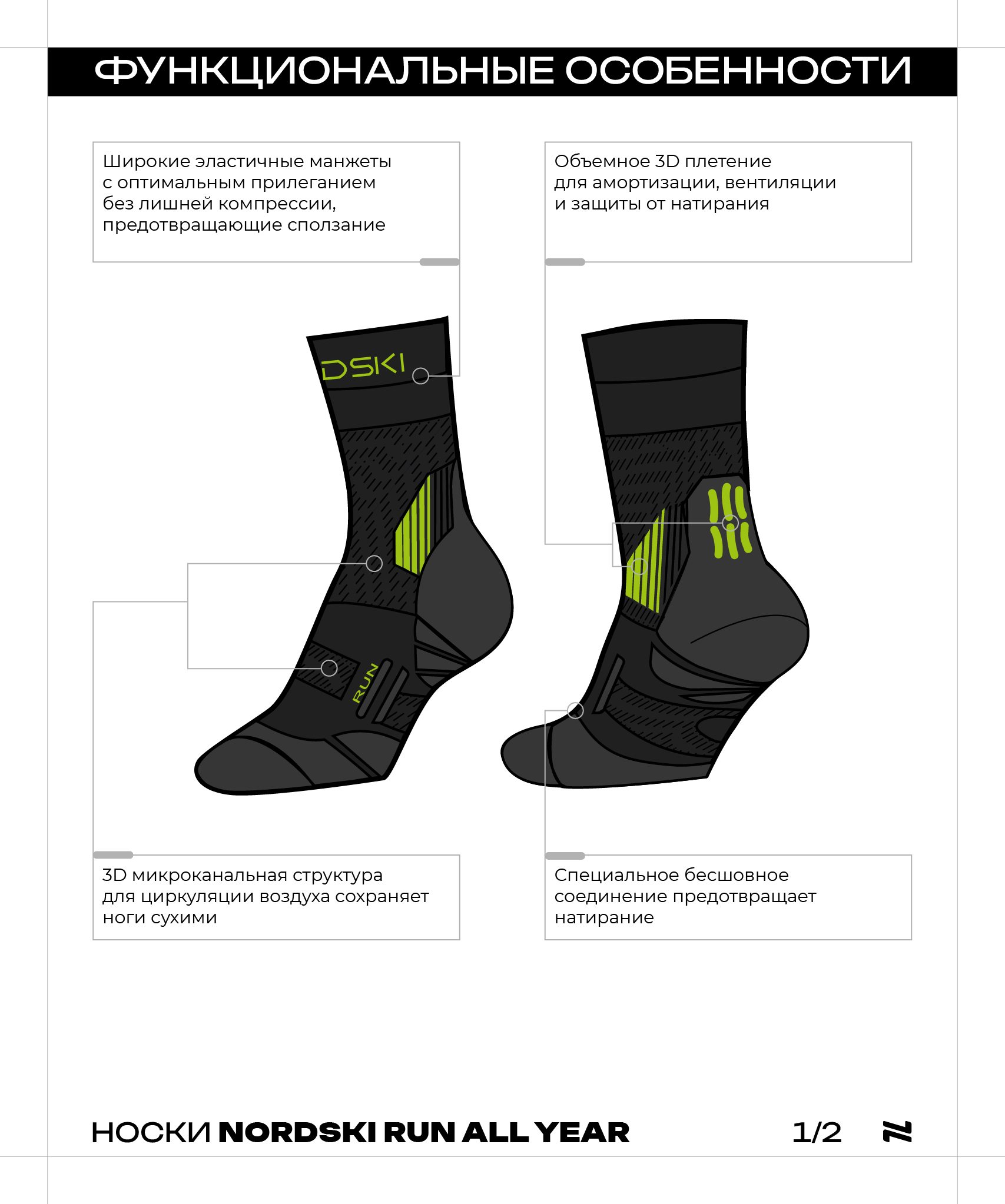Носки Run All year Black/Lime
